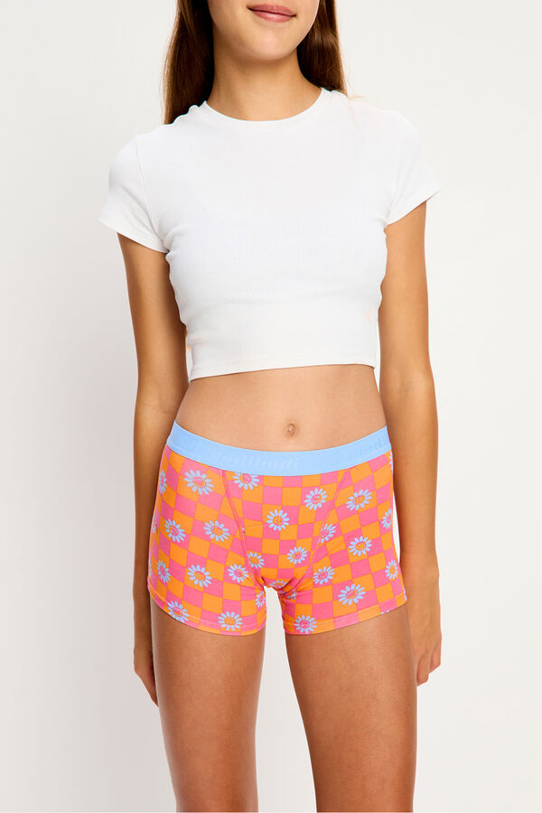 Modibodi SmileyWorld&reg; Braga Menstrual Teen Algod&oacute;n Org&aacute;nico Flujo S&uacute;per Flower rosa