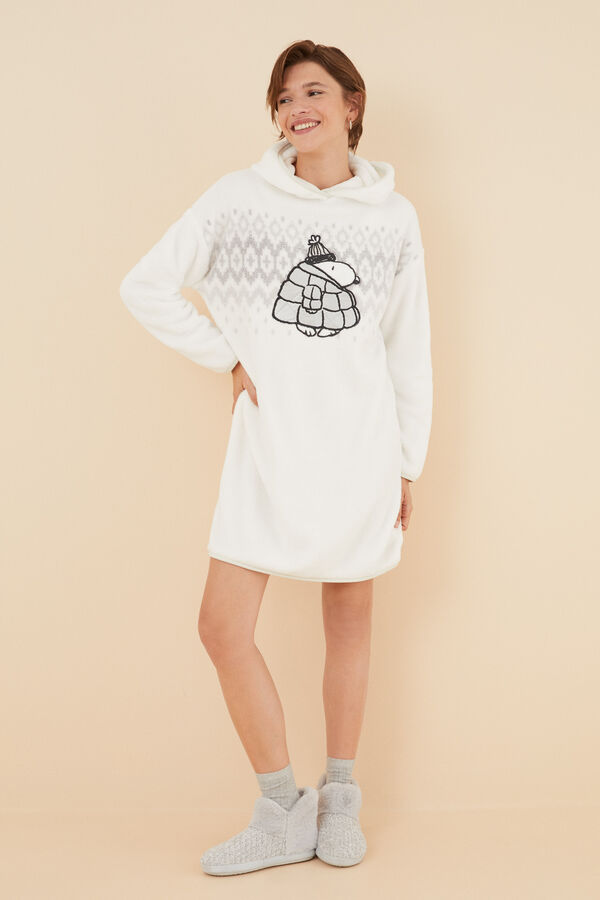 Womensecret Camisa de dormir midi polar pelo Snoopy  bege
