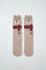 Women'secret Beige bear long socks brown