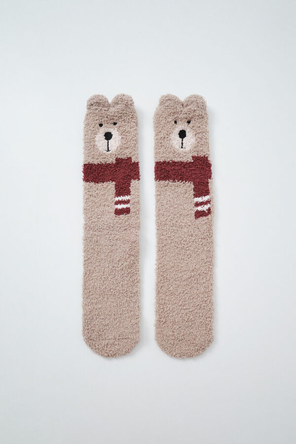 Women'secret Beige bear long socks brown