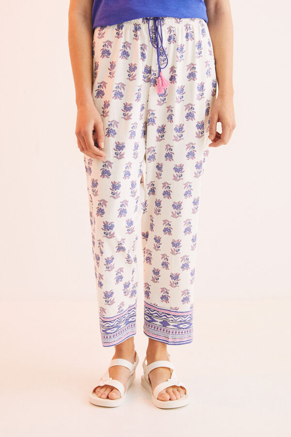Womensecret White printed 100% cotton pyjama bottoms white