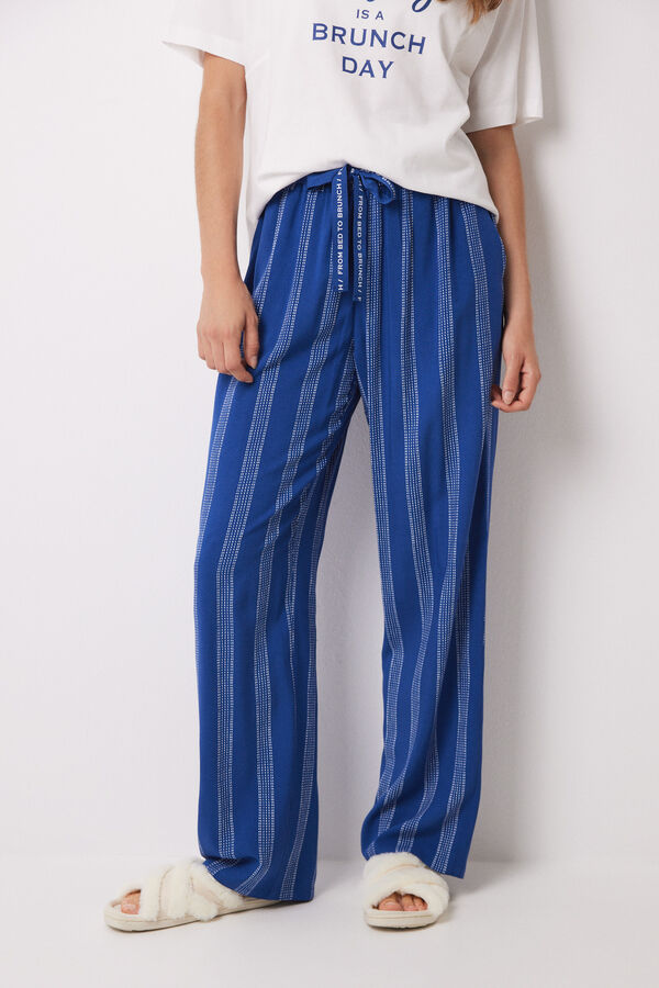 Womensecret Striped viscose lounge long trousers blue