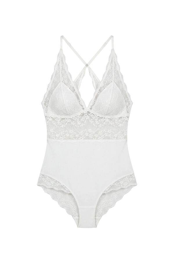 Women'secret White microfibre and lace triangle body nude