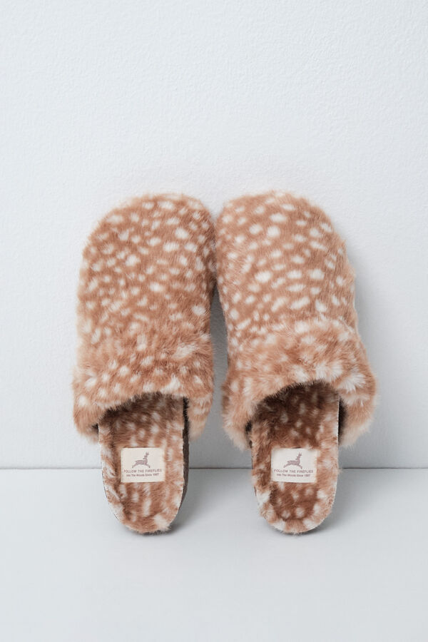 Women'secret Animal print faux fur slippers nude