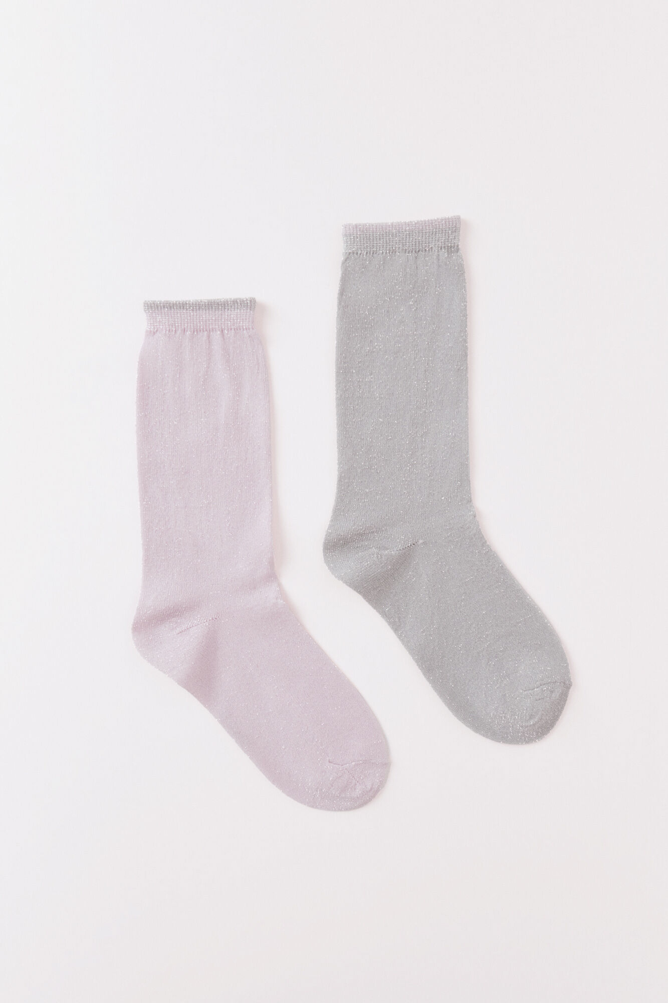 HI&BYE Pack 2 calcetines rosa y gris lurex
