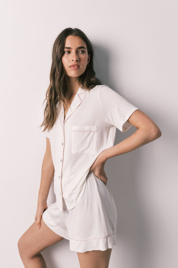 Women'secret Striped classic pyjamas short pyjamas beige