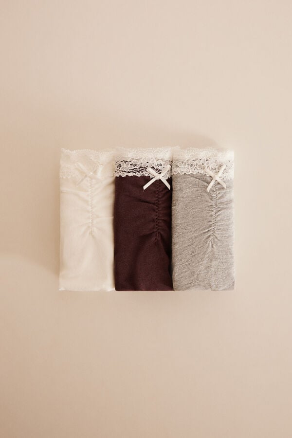 Womensecret Pack 3 cuecas clássicas algodão franze estampado