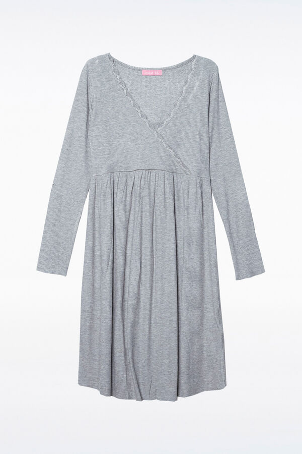 Ohma! maternity rib nightgown with crossover neckline grey