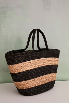 Womensecret Mixed raffia and rope basket bag black