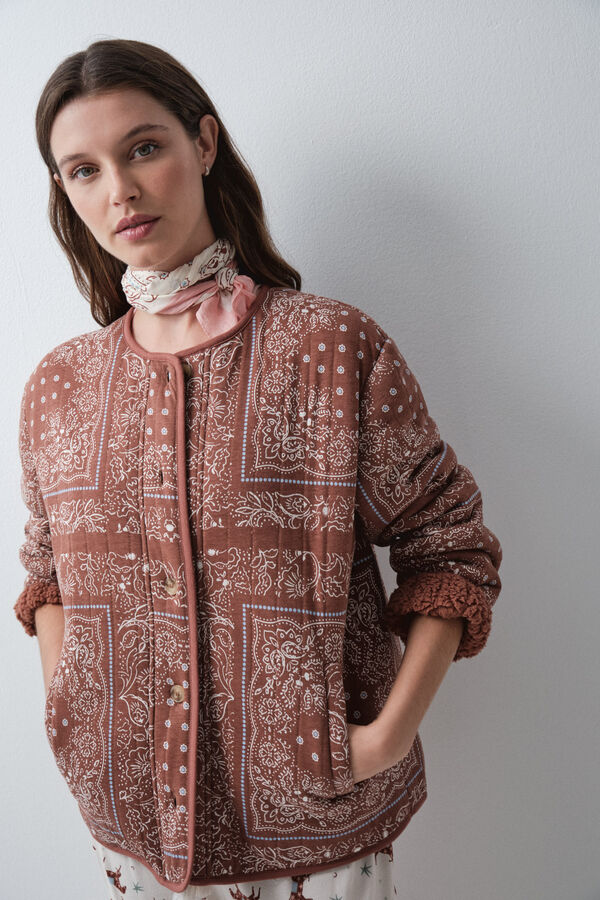 Women'secret Robe de chambre courte veste foulard nude
