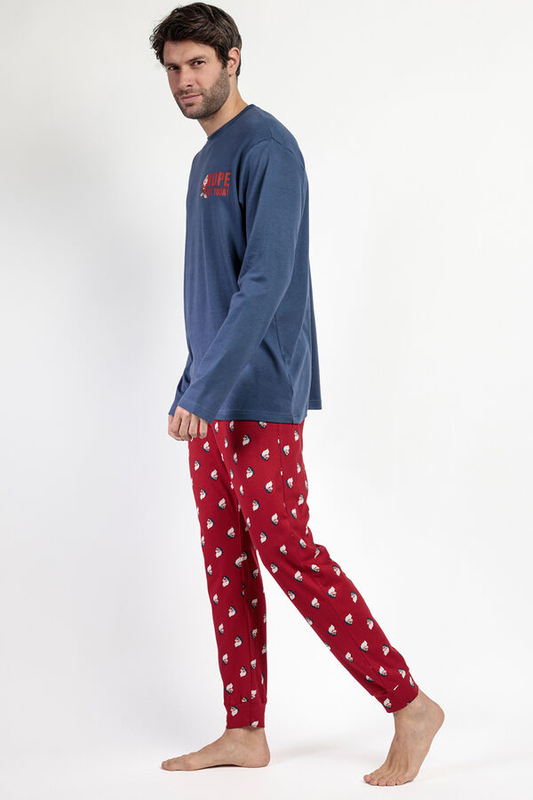 Admas Pijama largo Grumpy 100% algod&oacute;n para hombre azul