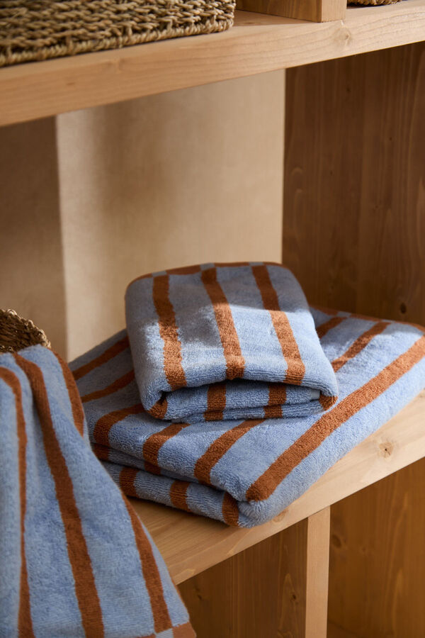 Calma House Blue striped terry cotton bath sheet Saturn 90x150 blue
