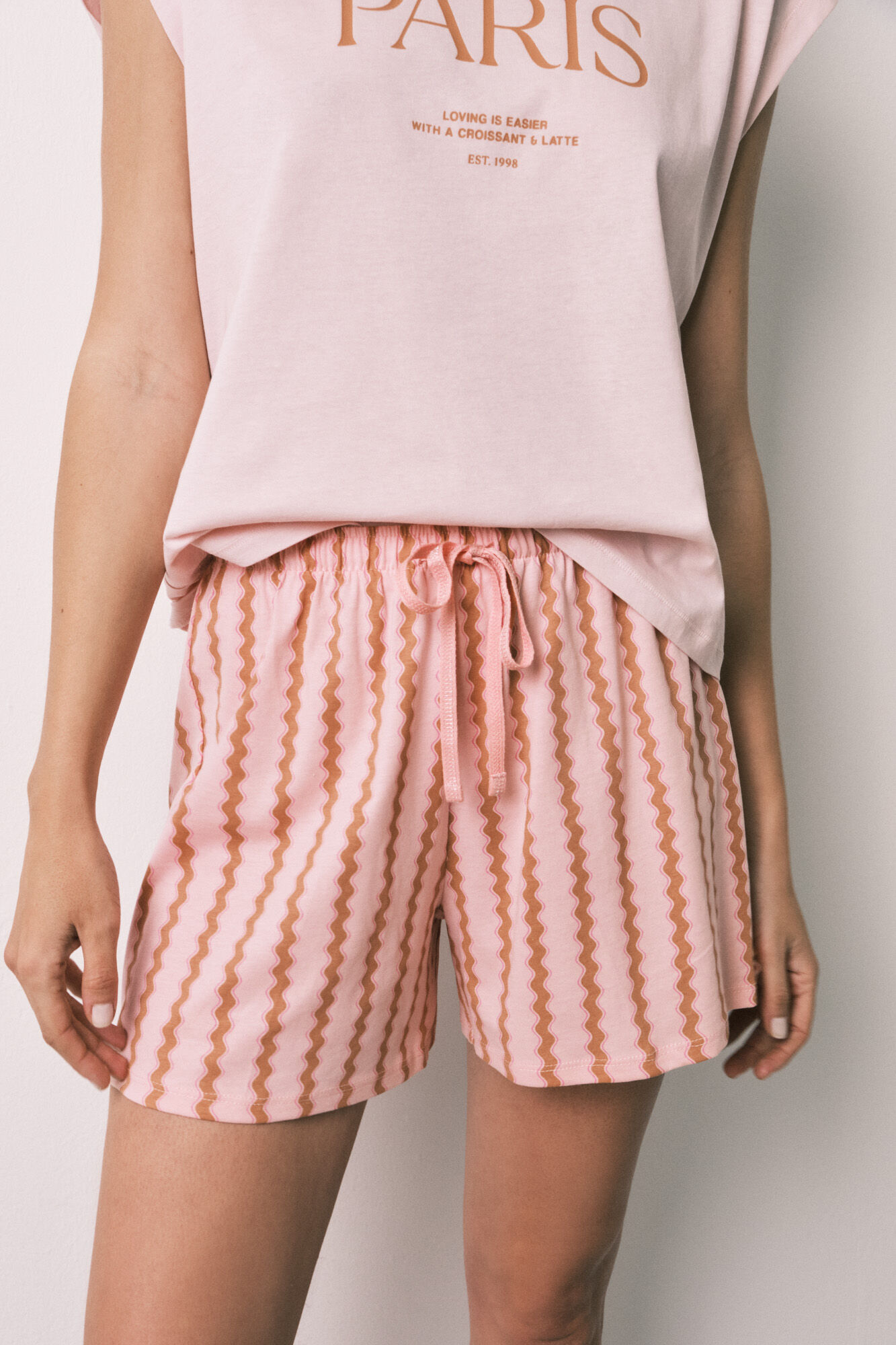 Women'secret Pink cotton short pyjamas with waves