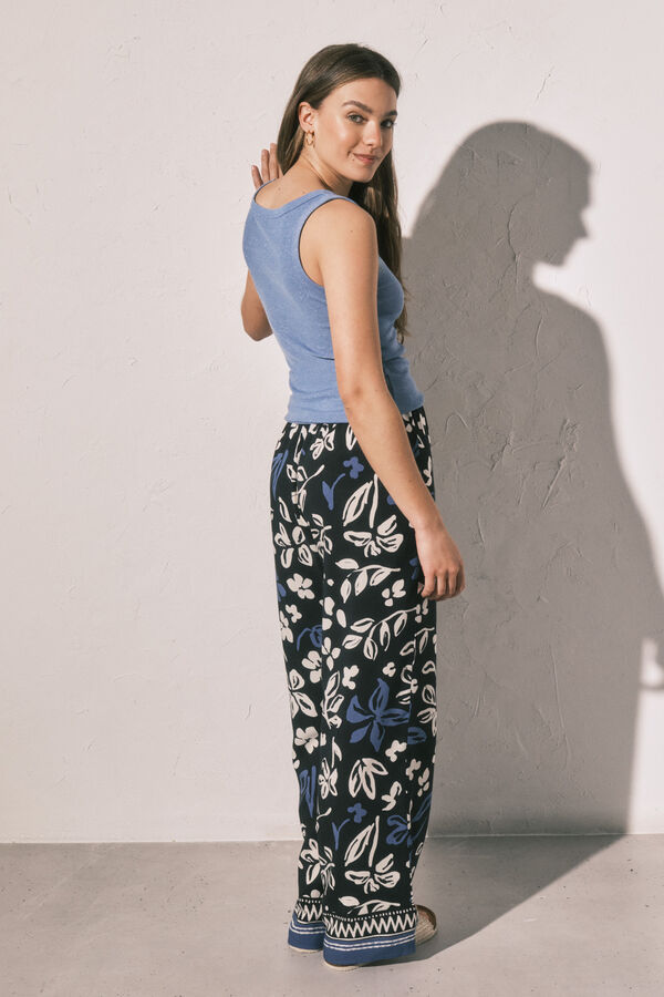 Women'secret Pantalon long imprim&eacute; floral bleu bleu