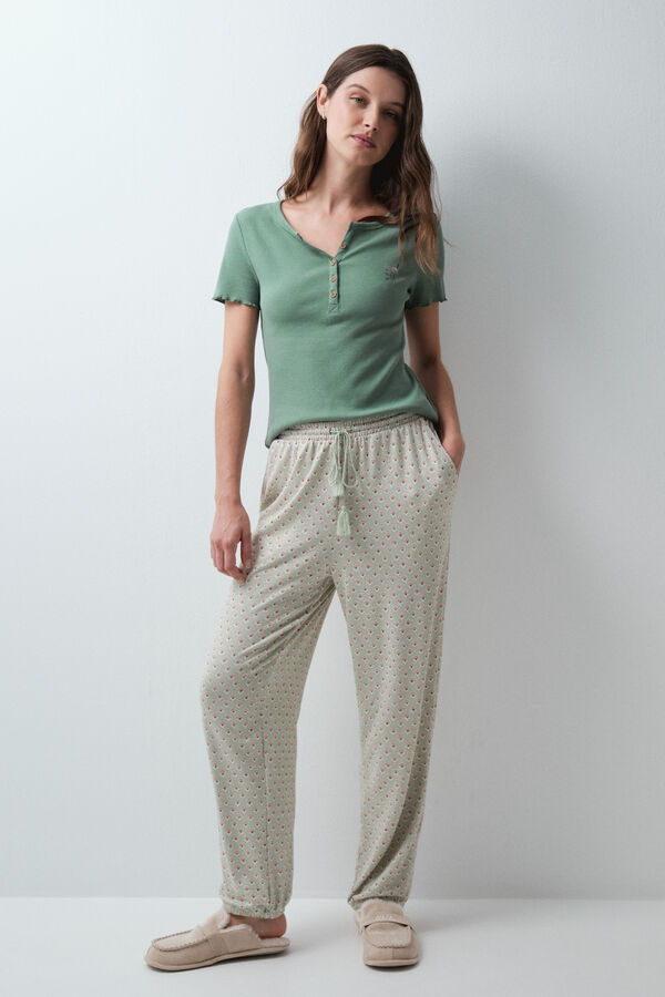 Women'secret Aqua green print long trousers green