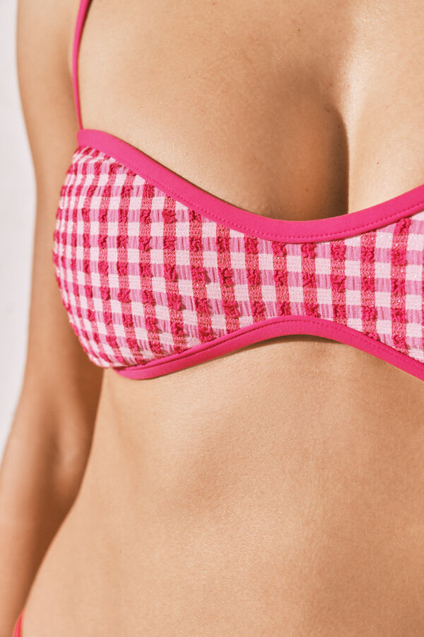 Women'secret Haut bikini bandeau &agrave; carreaux vichy rose lurex rose