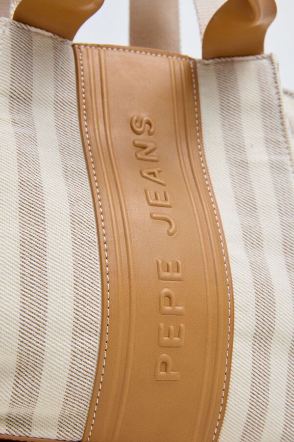 Pepe Jeans Bolso de mano lona rayas marfil