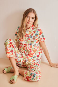 Womensecret Pijama camisero 100% algodón Capri tropical estampado