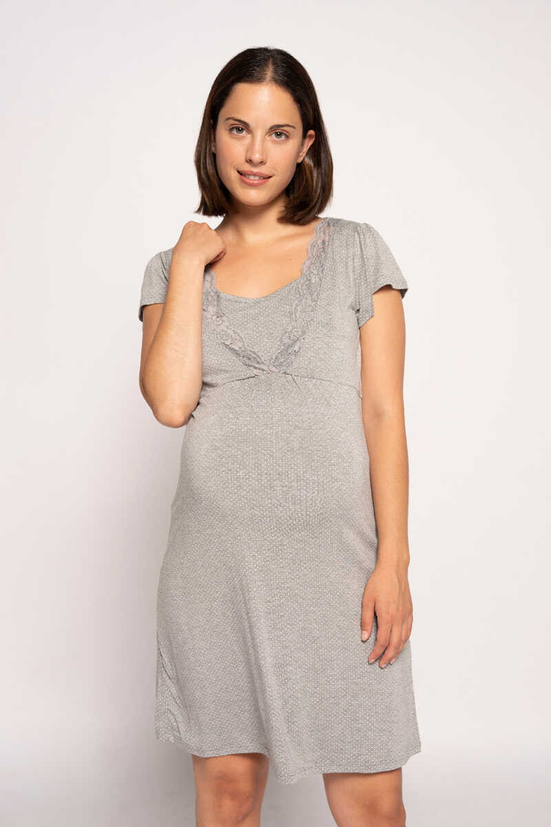 Womensecret Nursing dotted short sleeved nightdress grey