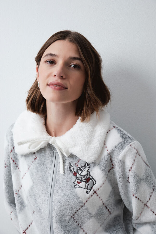Women'secret Robe de chambre veste &agrave; losanges fermeture &eacute;clair gris