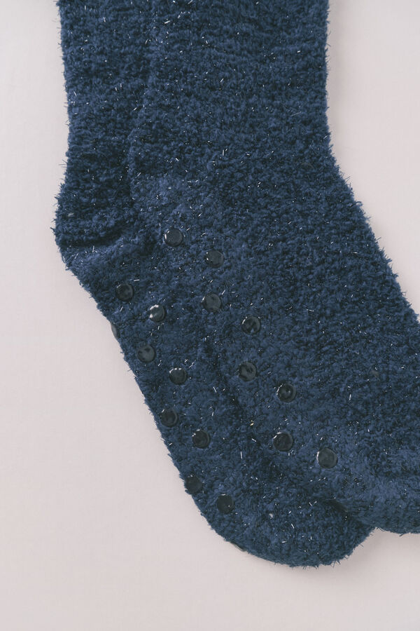 Women'secret Long blue lurex fur socks blue