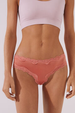Womensecret Orange lace and microfibre wide side Brazilian panty red