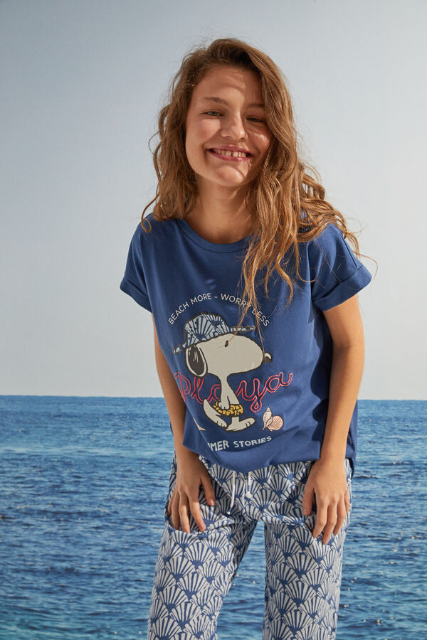 Womensecret Pijama comprido 100% algodão estampagem Snoopy azul