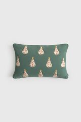 Textura Cotton cushion case with fir tree embroidery Christmas style green
