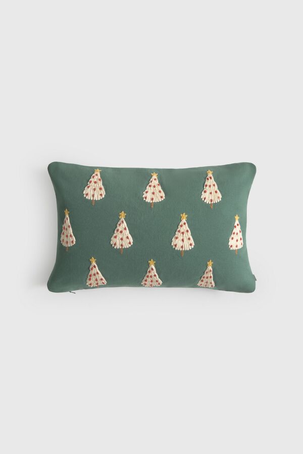 Textura Cotton cushion case with fir tree embroidery Christmas style green