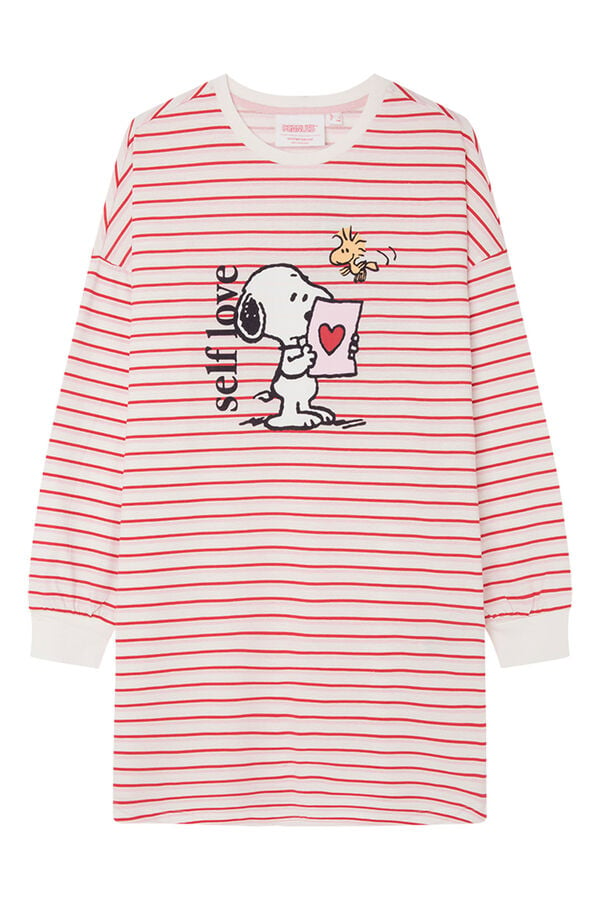 Womensecret Snoopy 100% cotton striped nightgown red