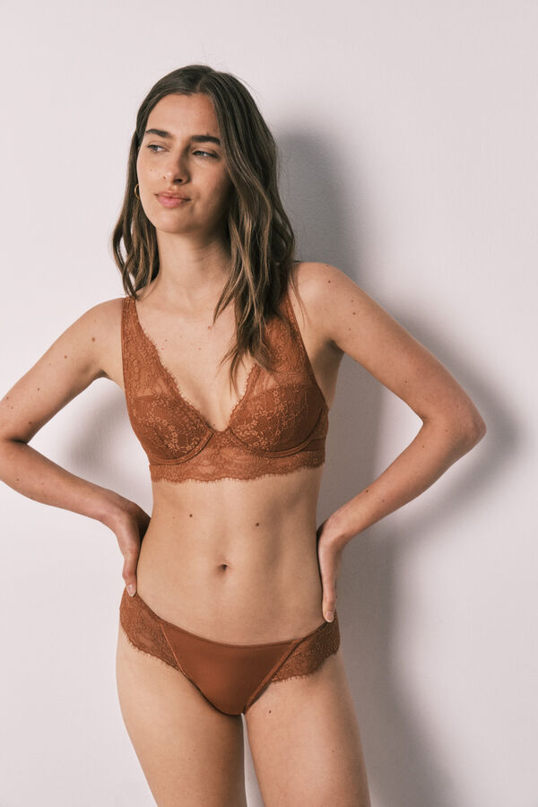 Women'secret Soutien halter com enchimento em renda marrom INTUITIVE cru