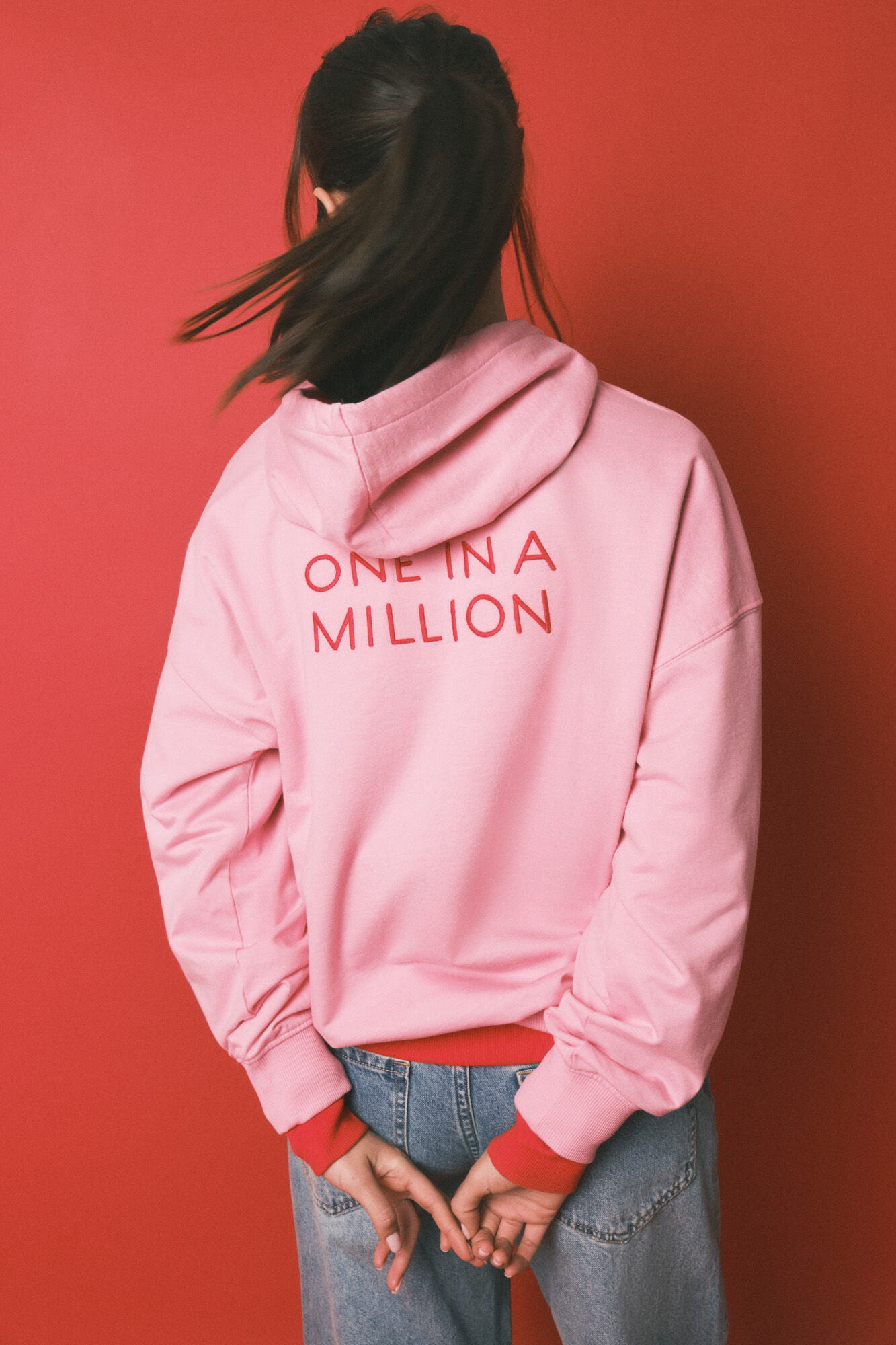 HI&BYE Sudadera capucha felpa algod&oacute;n rosa