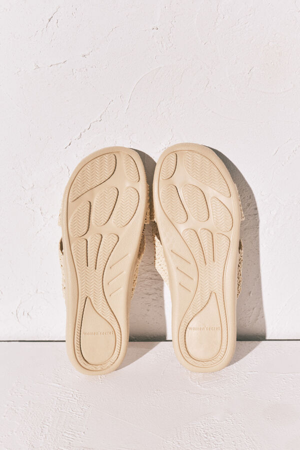 Women'secret Rafia effect strappy sandal nude