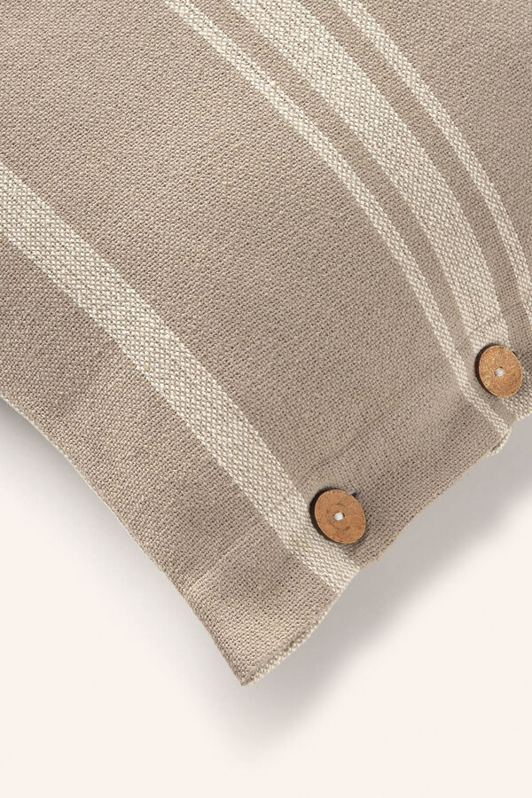 Calma House Funda de coj&iacute;n cuadrada a rayas crudas con botones Sorento beige