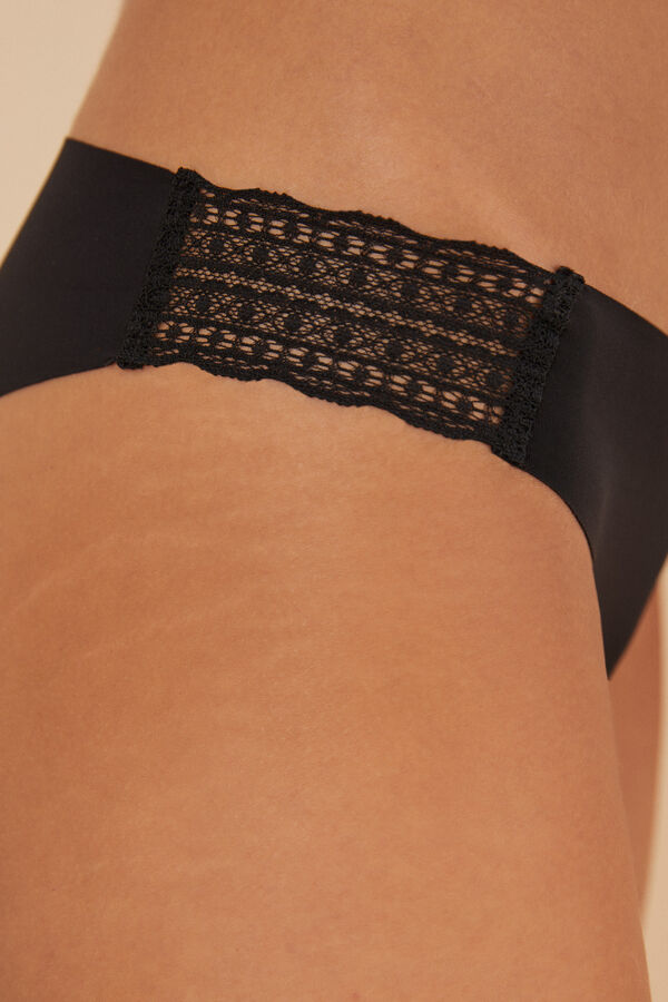 Womensecret Black microfibre and lace Brazilian panty black