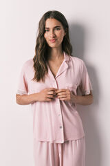 Women'secret Pijama camisero Capri viscosa y encaje rosa rosa