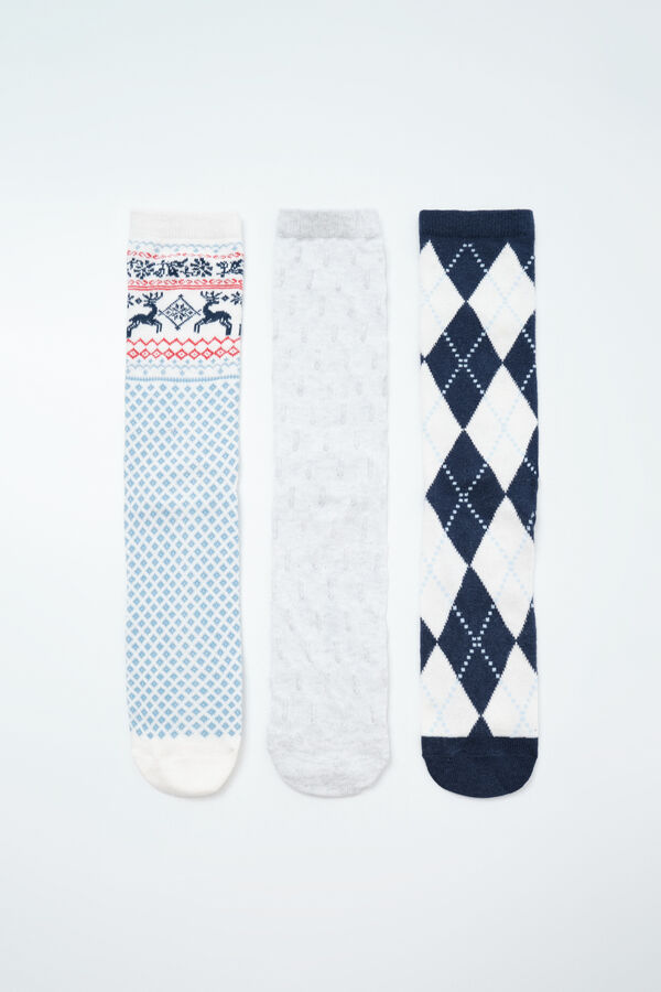 Women'secret Pack of 3 diamond print long socks printed