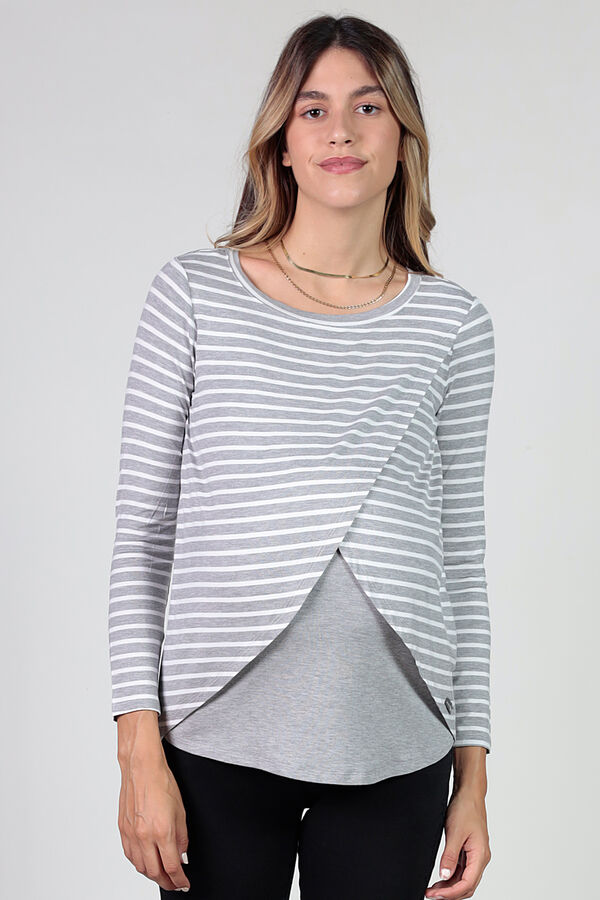 Womensecret T-Shirt Maternity Stillen Streifen überkreuzt Grau