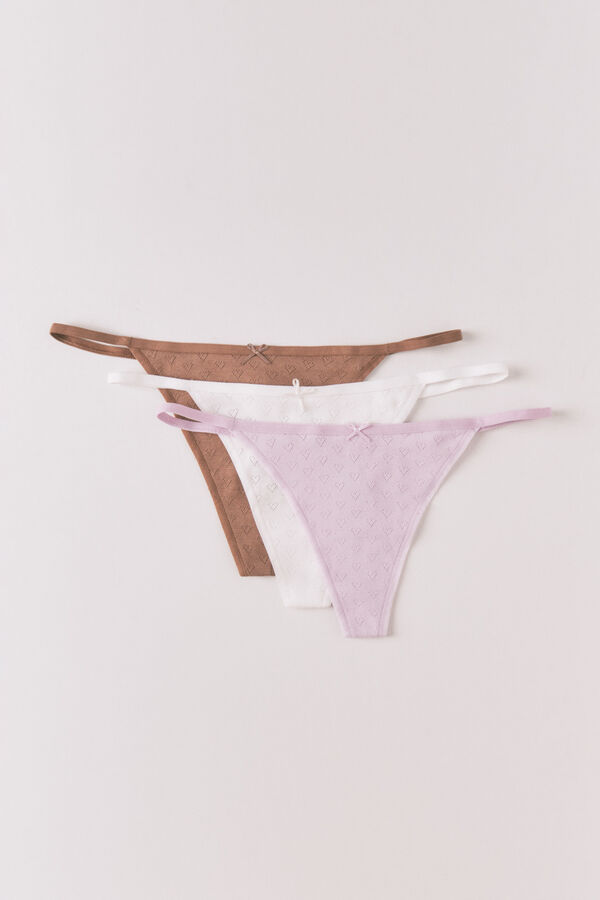 Women'secret 3 pamučne rebraste tanga gaćice sa ma&scaron;nicom Print