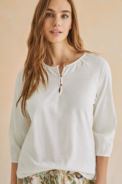 Womensecret T-shirt manches longues 100 % coton blanc beige