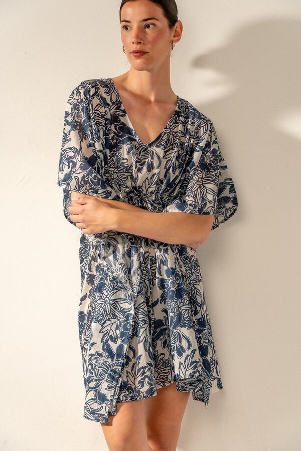 Abbacino  Plavi pamučni kaftan sa cvetnim printom Plava