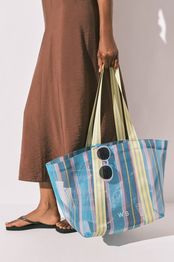 Women'secret Blue and green striped mesh large handbag printed