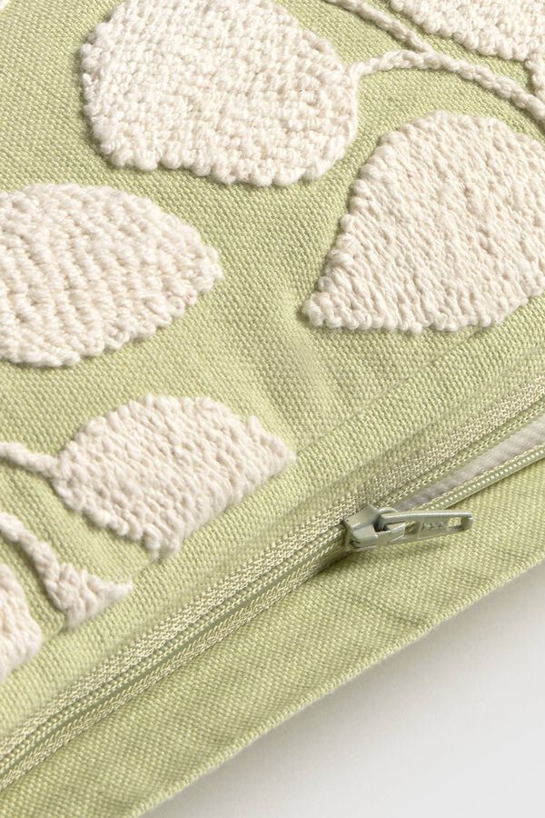 Textura Embroidered cotton cushion cover with flowers green