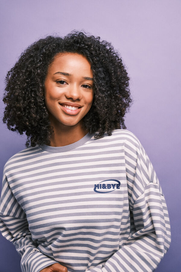 HI&BYE Black striped cotton T-shirt black