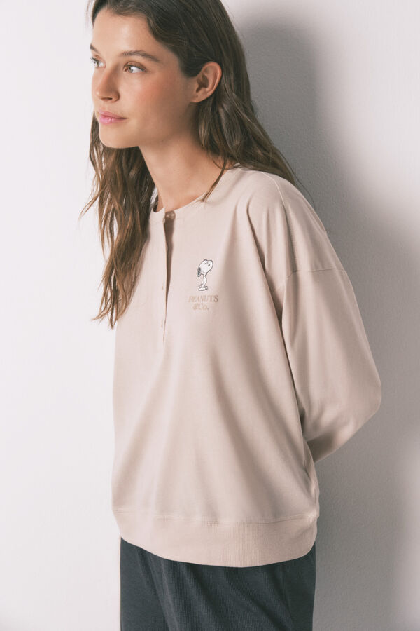 Women'secret 100% cotton beige Snoopy long pyjamas nude