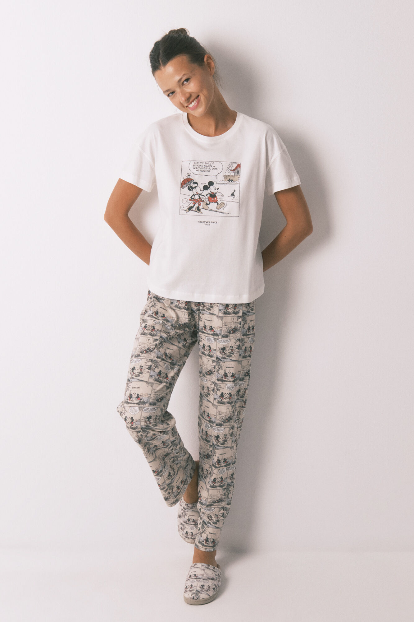 Women'secret Duga pidžama od 100% pamuka bele boje sa Mikijem Mausom