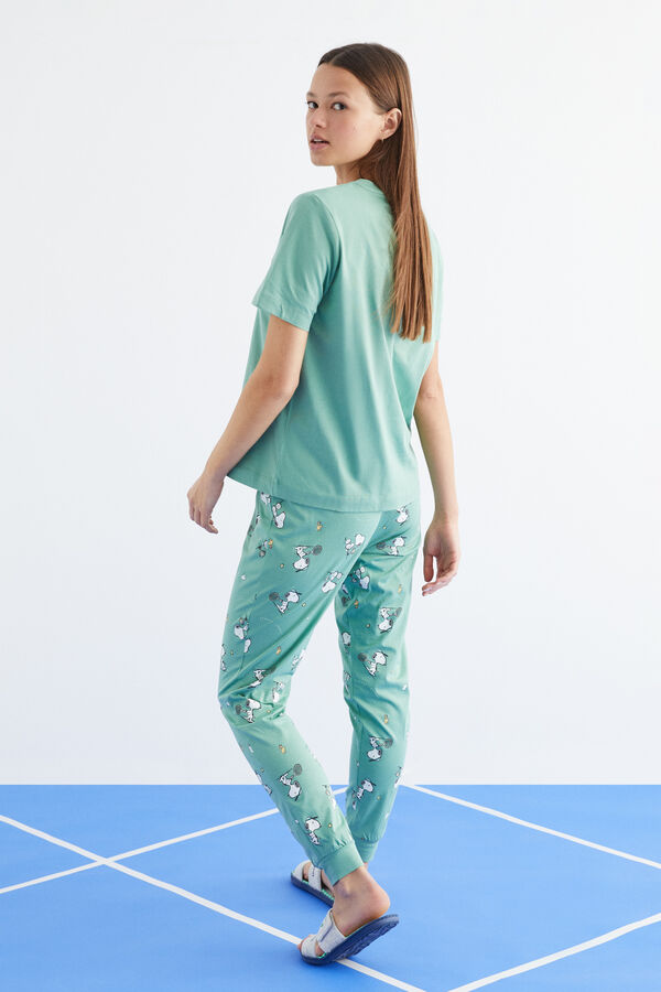 Womensecret Pijama largo verde 100% algodón verde Snoopy marfil
