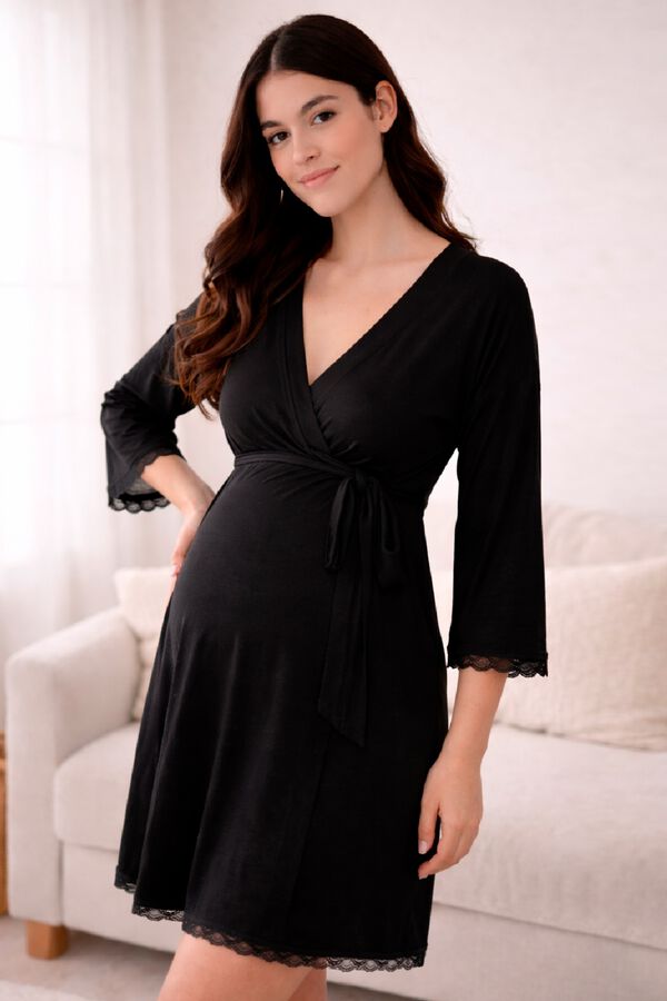 Ohma! Maternity robe with lace on bottom noir