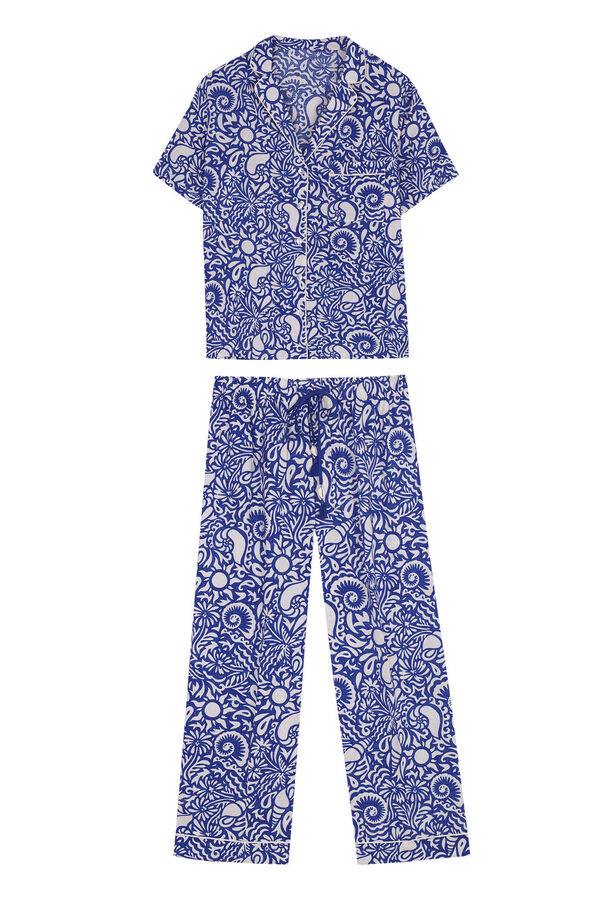 Womensecret Kagylómintás, inges pizsama kaprinadrággal kék