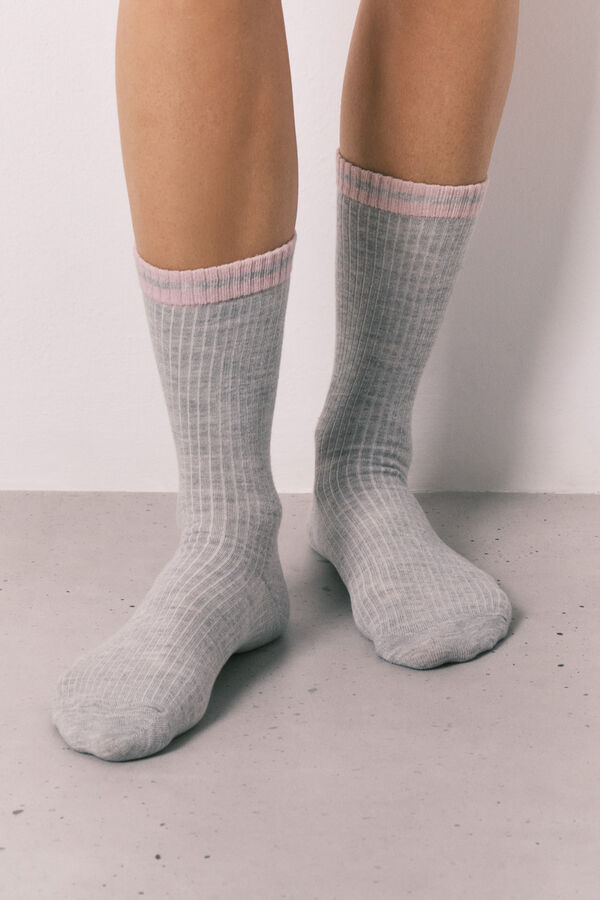 Women'secret Grey 3-pack long ribbed socks grey